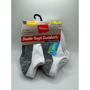 NEW! Hanes Boys Double Tough Durability No-Show Socks Size M 9 - 1/2,  10-Pack